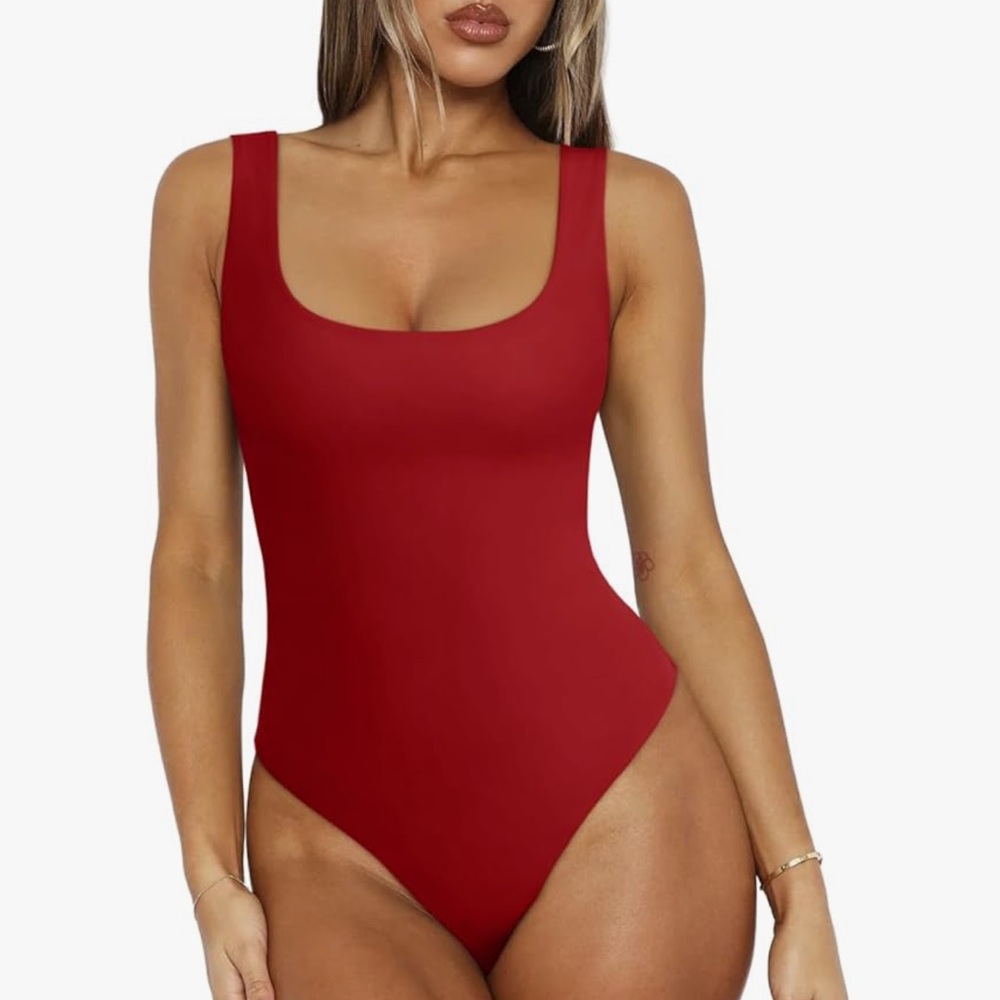 REORIA Women's Sexy Scoop Neck Sleeveless Bodysuit Backless DoubleLined TankTops